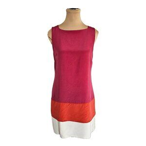 Judith & Charles Pink Red White Color Block Sheath Silk Dress Sz 6